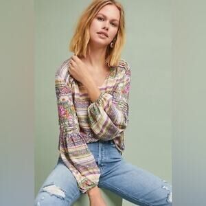 Anthropologie Maeve Bright Bohemian Floral Peasant Ceresco Top Blouse XS